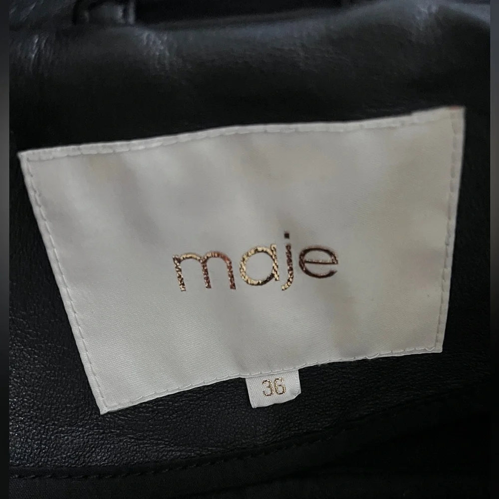 Maje Black Leather Ruffled Jacket - Picture 11 of 11